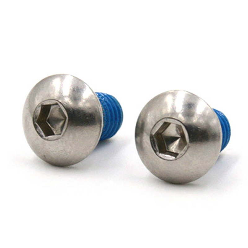 Microșurub cu cap buton cu cap hexagonal cu plasture din nailon albastru Microșurub cu cap buton cu cap hexagonal cu plasture din nailon albastru