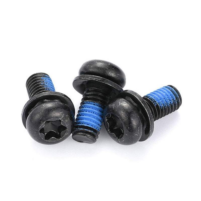 Surub negru cu cap rotund torx micro mini triplu cu plasture din nailon Surub negru cu cap rotund torx micro mini triplu cu plasture din nailon