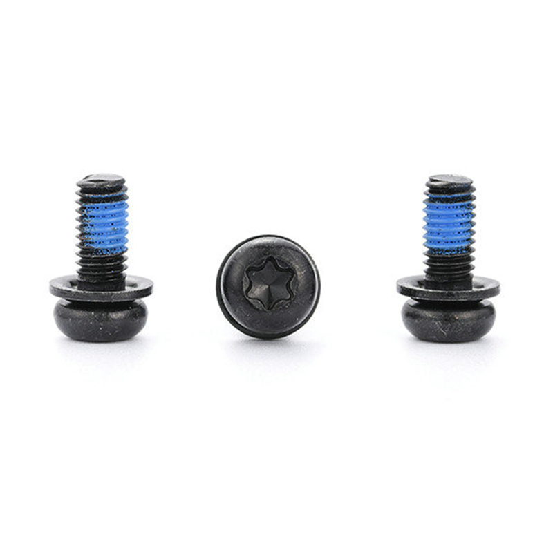 Șurub de fixare triplu Torx cu cap rotund negru cu plasture din nailon Șurub de fixare triplu Torx cu cap rotund negru cu plasture din nailon